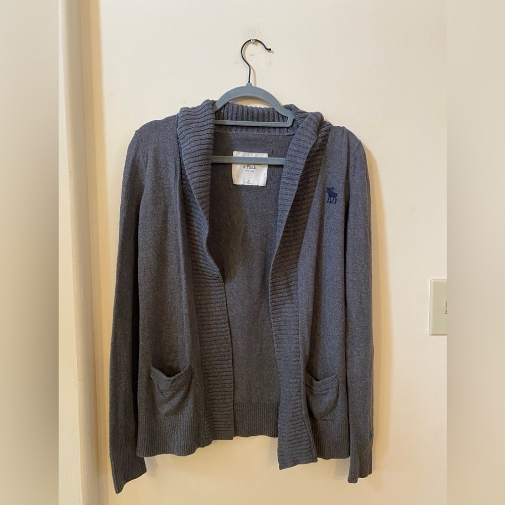 Abercrombie & Fitch Y2K Gray Ribbed Open Cardigan Hoodie Sweater Women’s S Wool